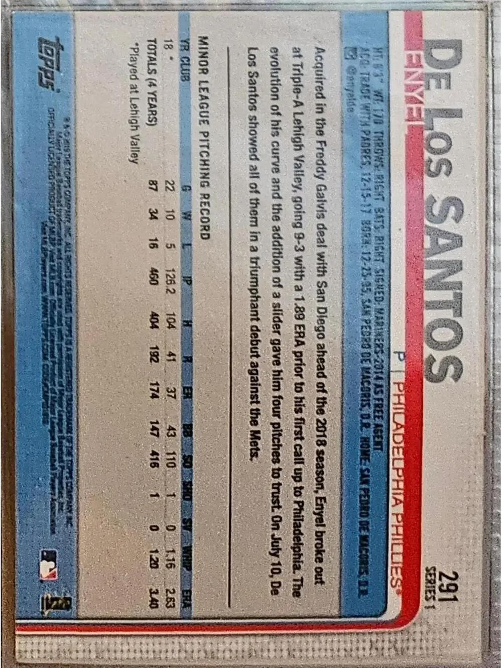 2019 Topps Series 1 ENYEL De Los SANTOS RC - PHILLIES - #291